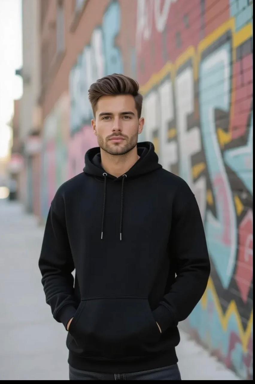 Unisex black plain hoodie